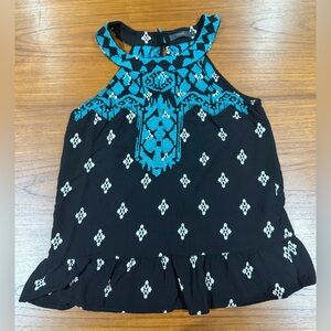 Anthropologie THML Black White Blue Geometric Shape Tank Blouse Size S